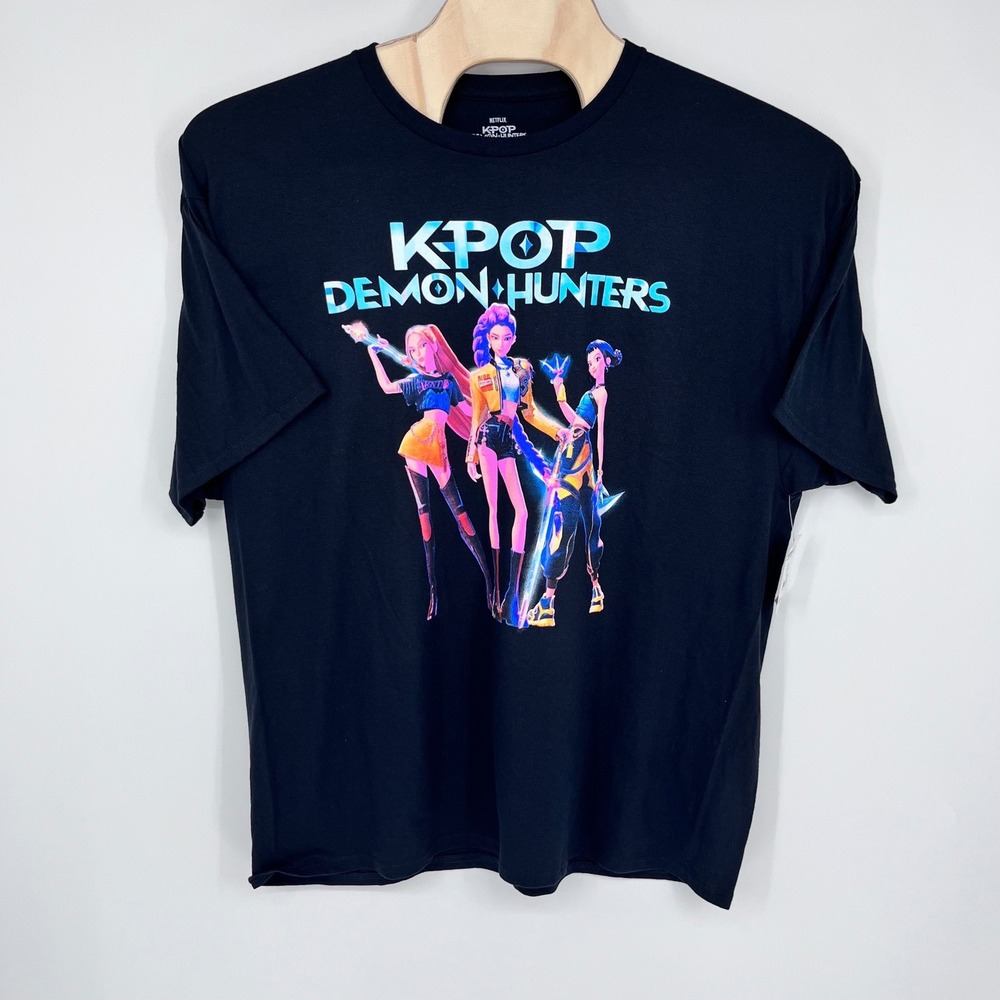 KPop Demon Hunters T-Shirt Mens 2XL Black Graphic Anime Movie Streetwear